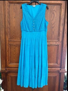 Kings Road Turquoise Sleeveless Smocked Waist Tiered Maxi Dress Size 2X